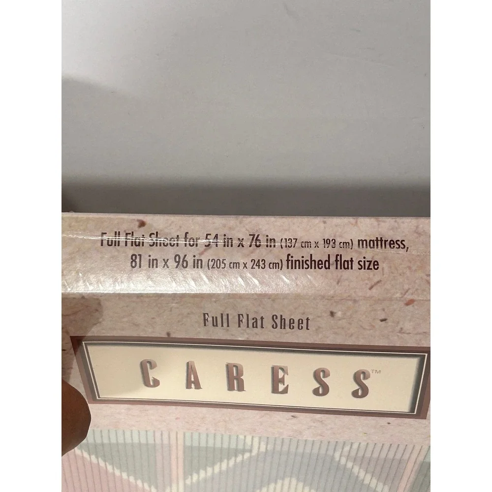 Vintage Caress Full Flat Sheet Geo Pastel Pink Grey 180 TC Percale Mervyns USA